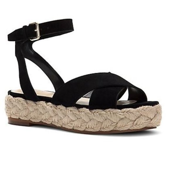 NEW Vince Camuto Delindan Black Suede Wedge Ankle Strap Sandal Black  9 and 10 - Picture 2 of 5